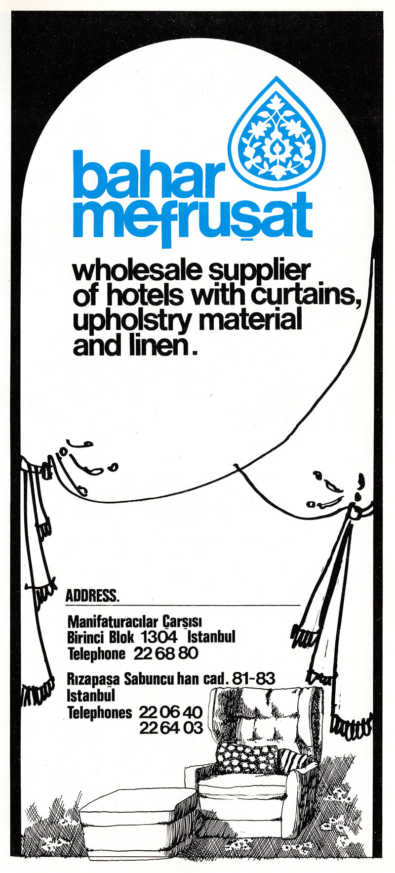 Bahar Mefruşat Reklamı, İstanbul Hilton Magazine, Summer 1970