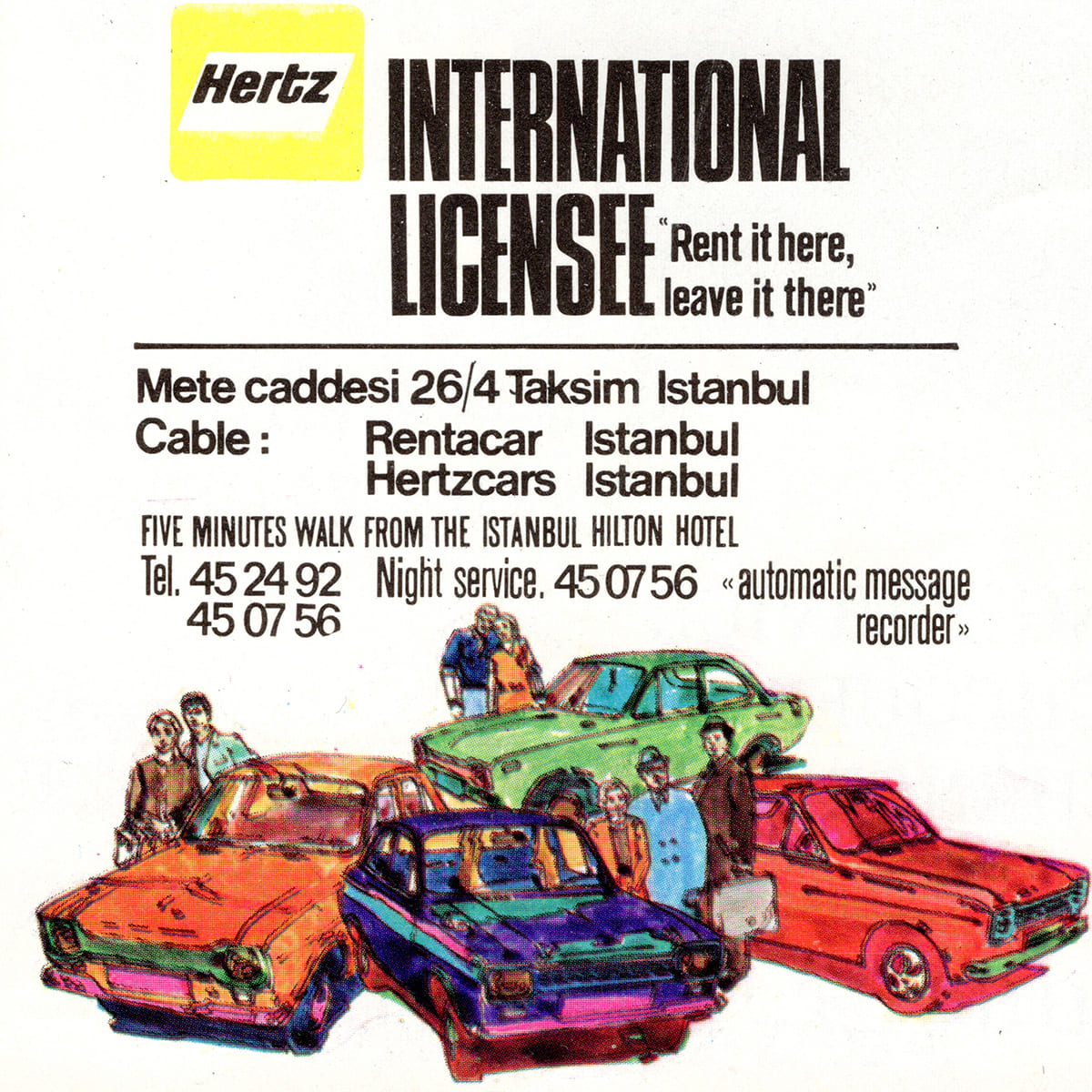 Kayhan Travel Agency, Araba Kiralama Hizmeti Reklamı, İstanbul Hilton Magazine, Summer 1970, Aydın Erkmen, 1970