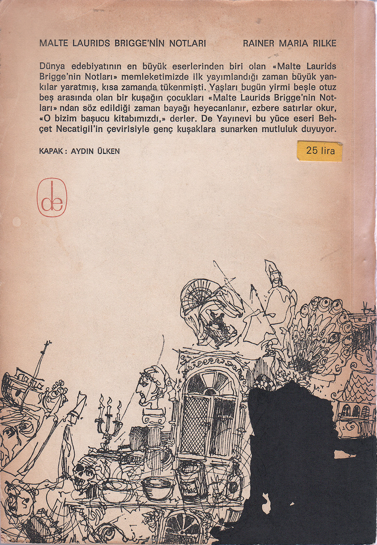 Malte Laurids Brigge'nin Notları, De Yayınevi, Kitap Kapağı, Arka